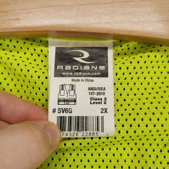 Radians Class 2 Level 2 Reflective Vest Mens Size 2X Green SV6G - Picture 12 of 13